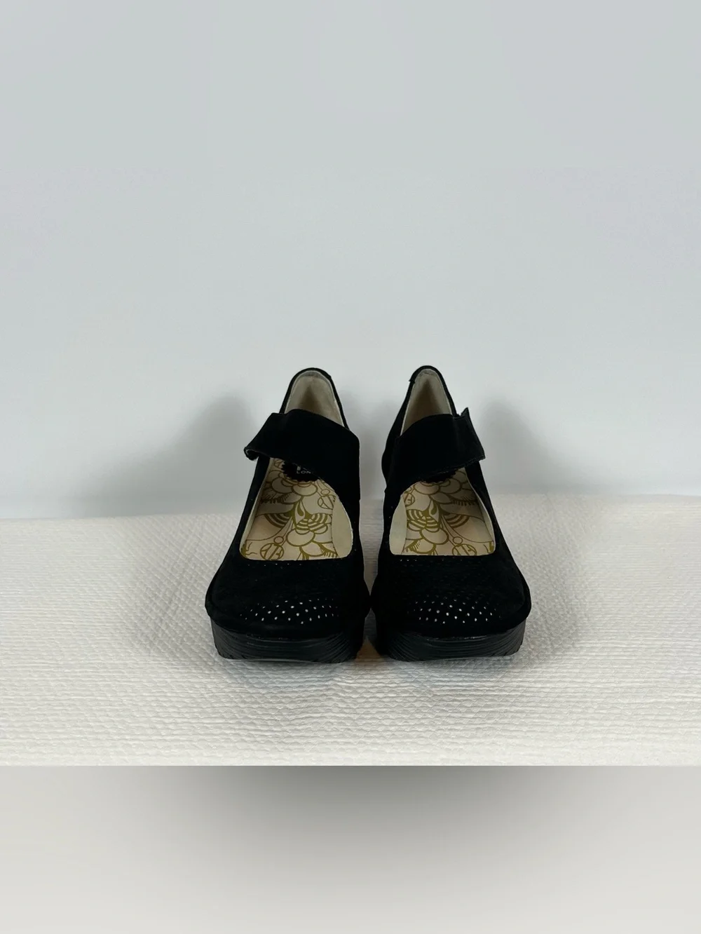 Fly London Black Wedge Mary Jane Slingback Shoes